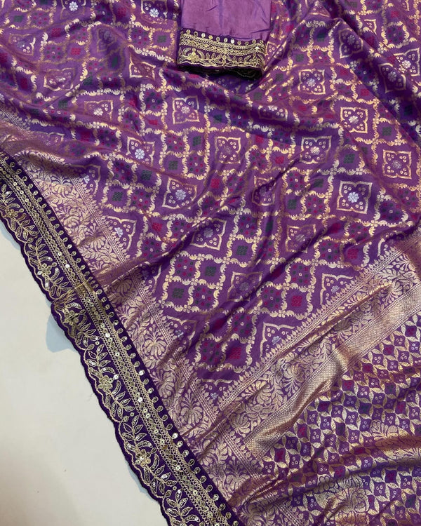 Soft Bandhej Silk Pattun Work Saree.