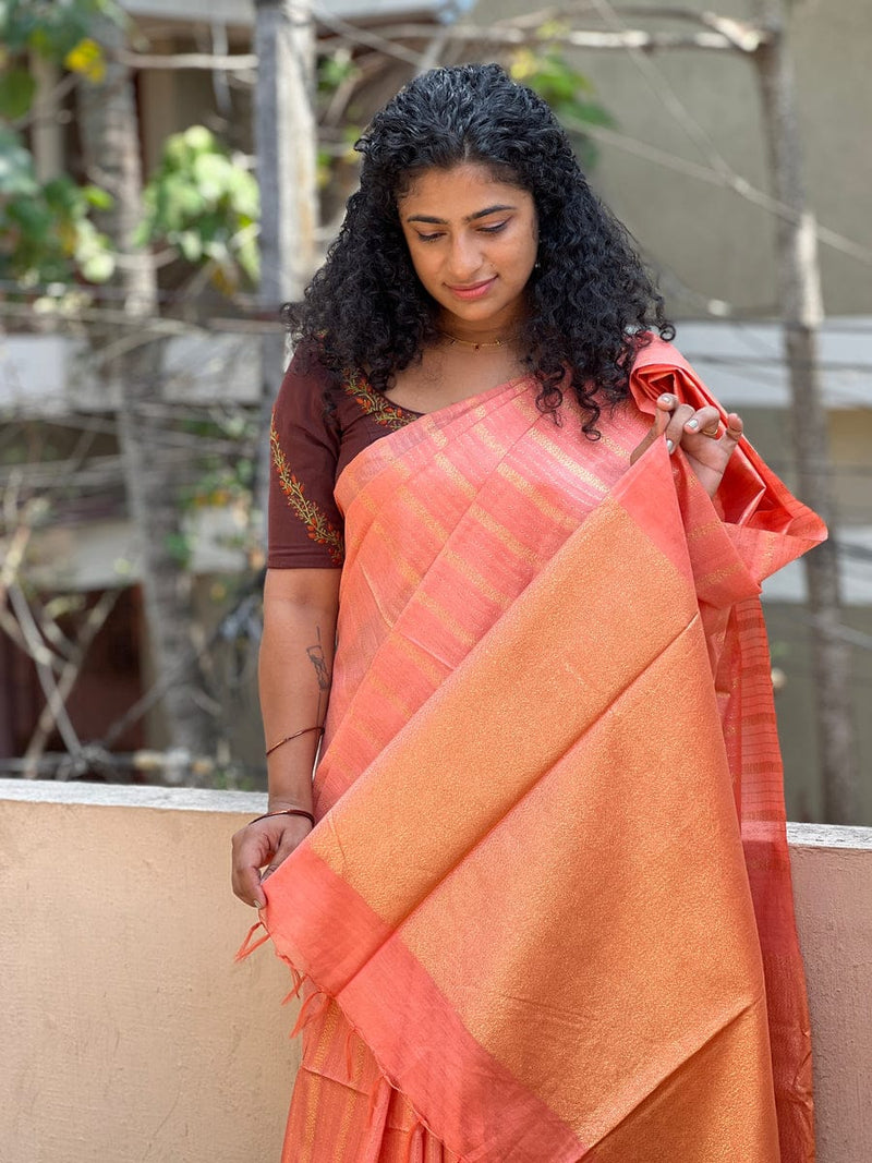 Cotton Silk Saree Zari Stripe With Running Blouse.