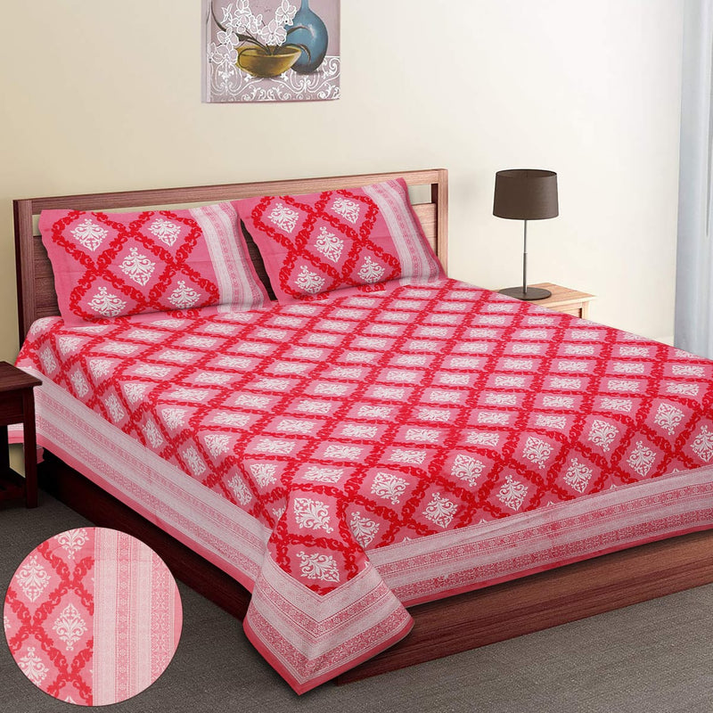 Pure Cotton King Size Double Bed Sheet With Two Pillow Cover (90x108).