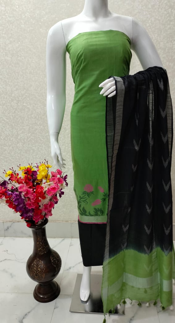 Cotton Linen Silk Flower Weaving Unstitched Suit .