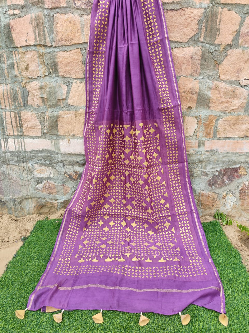 Pure Chanderi Silk Applique Work Saree With Blouse.