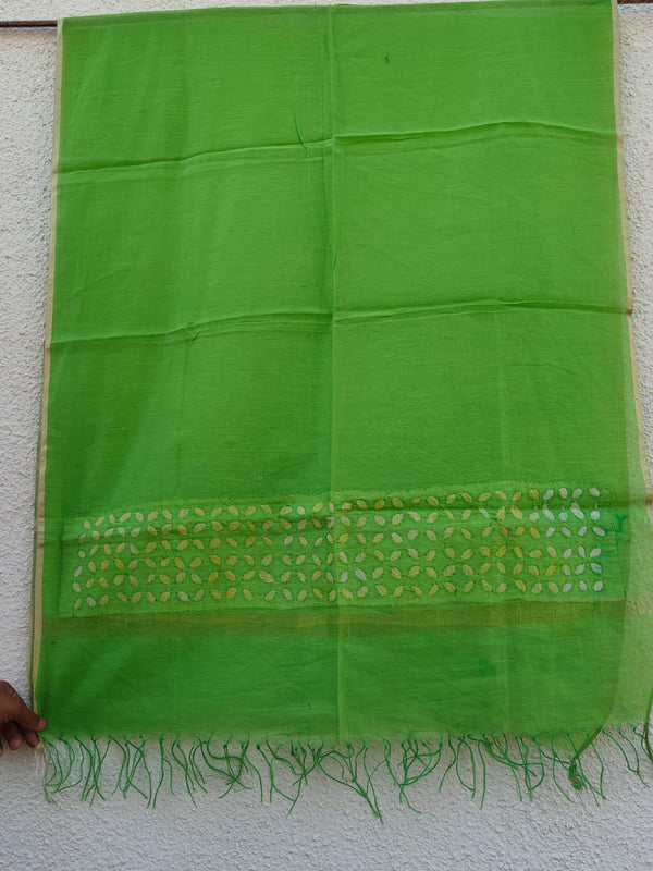 Pure Chanderi Silk Applique Work Saree With Blouse.