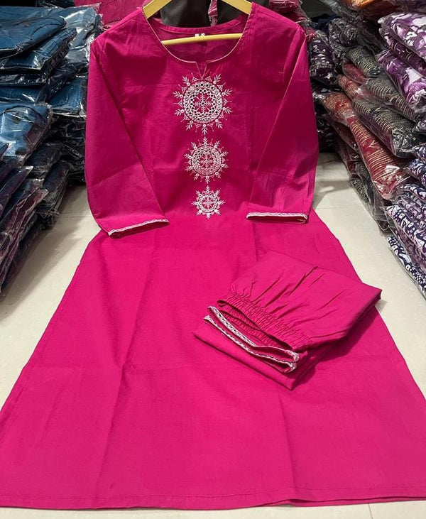 Pure Cotton kurti Pant And Embroidery Suit.