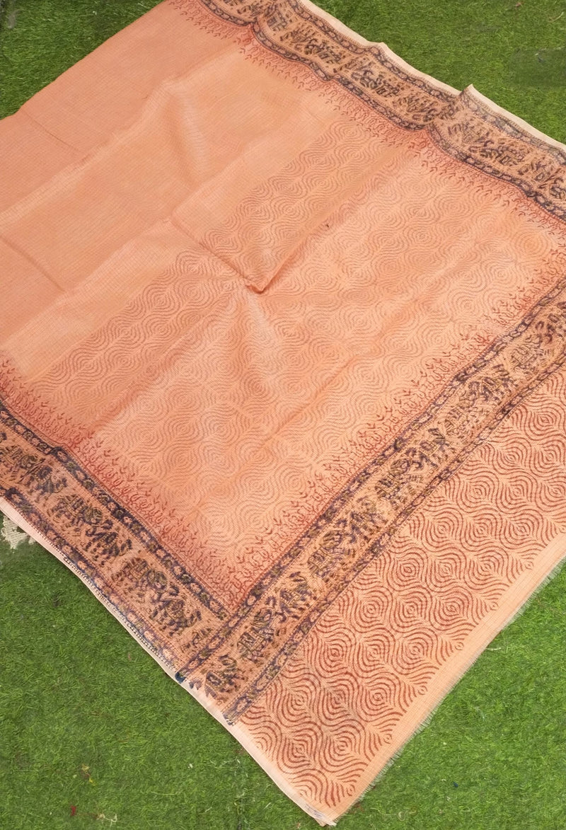 Pure Kota Cotton Block Print Saree With Blouse.