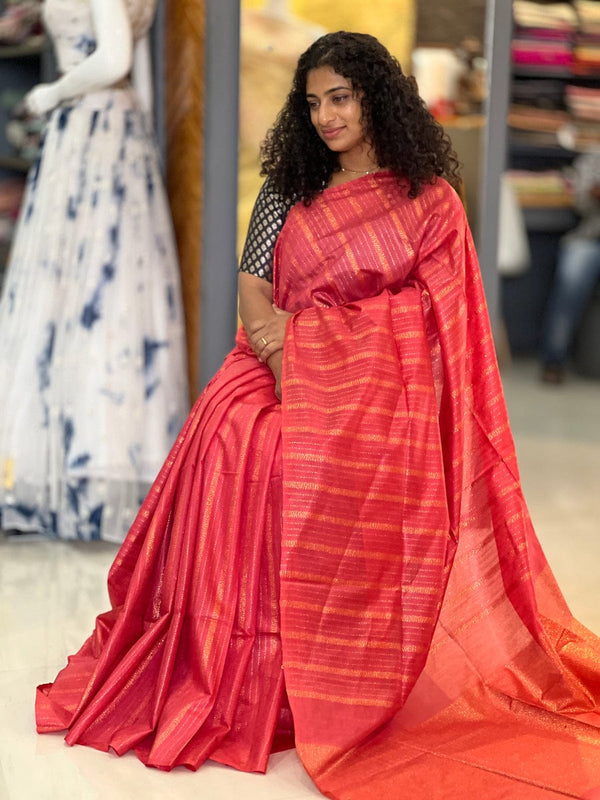 Cotton Silk Saree Zari Stripe With Running Blouse.