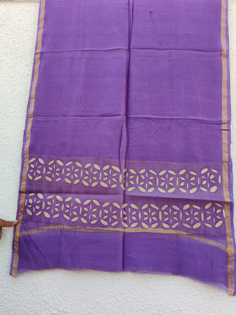 Pure Chanderi Silk Applique Work Saree With Blouse.