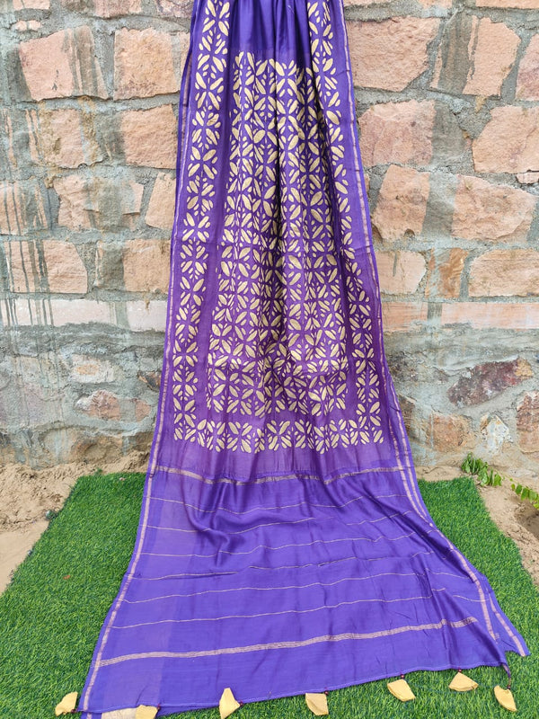 Pure Chanderi Silk Applique Work Saree With Blouse.