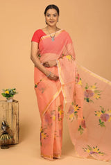 Cotton Kota Hand Brush Print Saree .