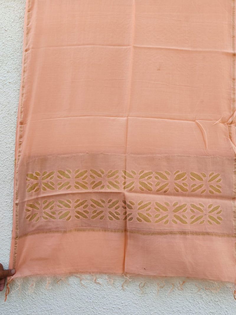 Pure Chanderi Silk Applique Work Saree With Blouse.