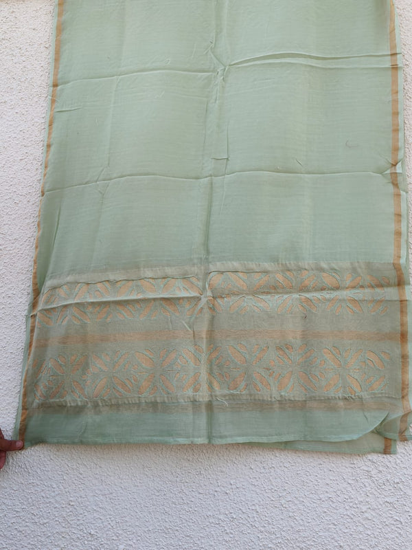 Pure Chanderi Silk Applique Work Saree With Blouse.