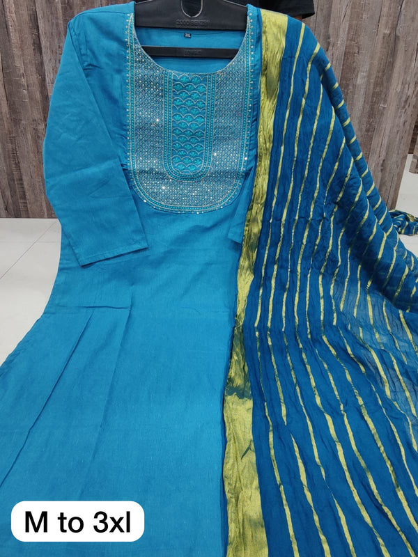 Cotton Embroidery work kurti With Dupatta.(without Bottom)