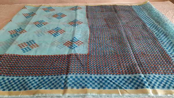 Kota Cotton Block Print saree With Blouse.