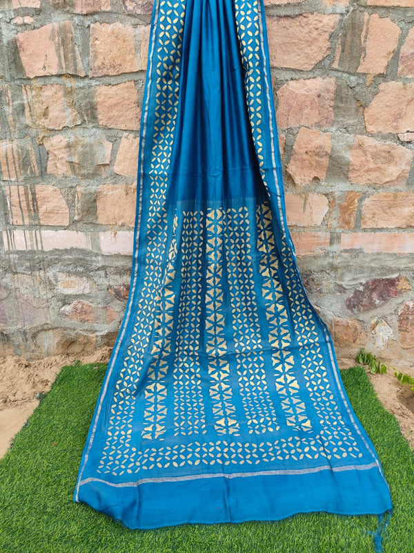 Pure Chanderi Silk Applique Work Saree With Blouse.