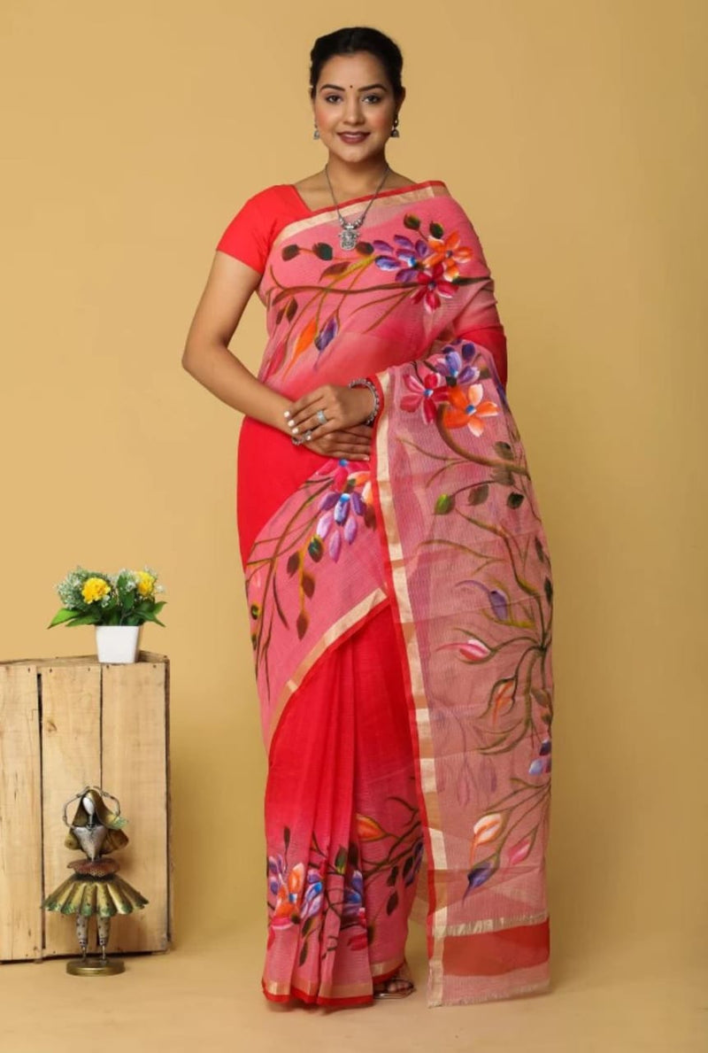 Cotton Kota Hand Brush Print Saree .