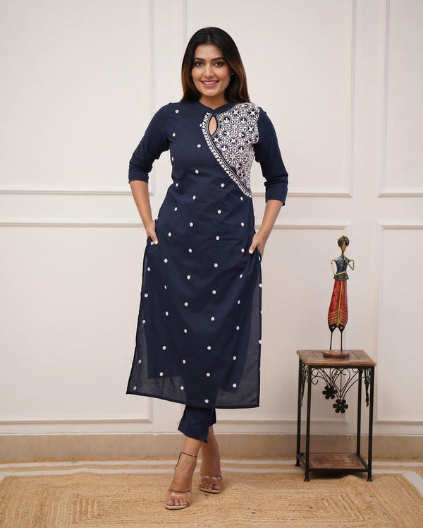 Pure Cotton kurti Pant And Embroidery Suit.
