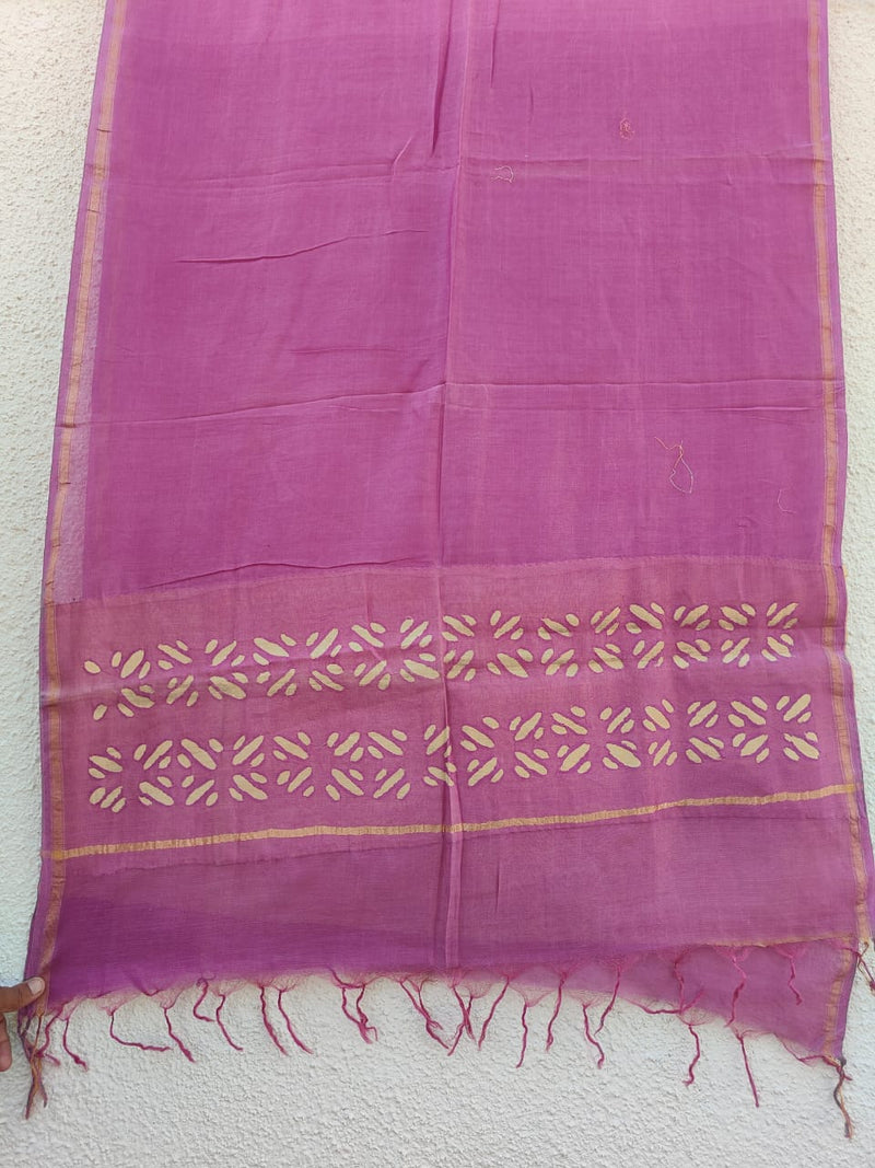 Pure Chanderi Silk Applique Work Saree With Blouse.