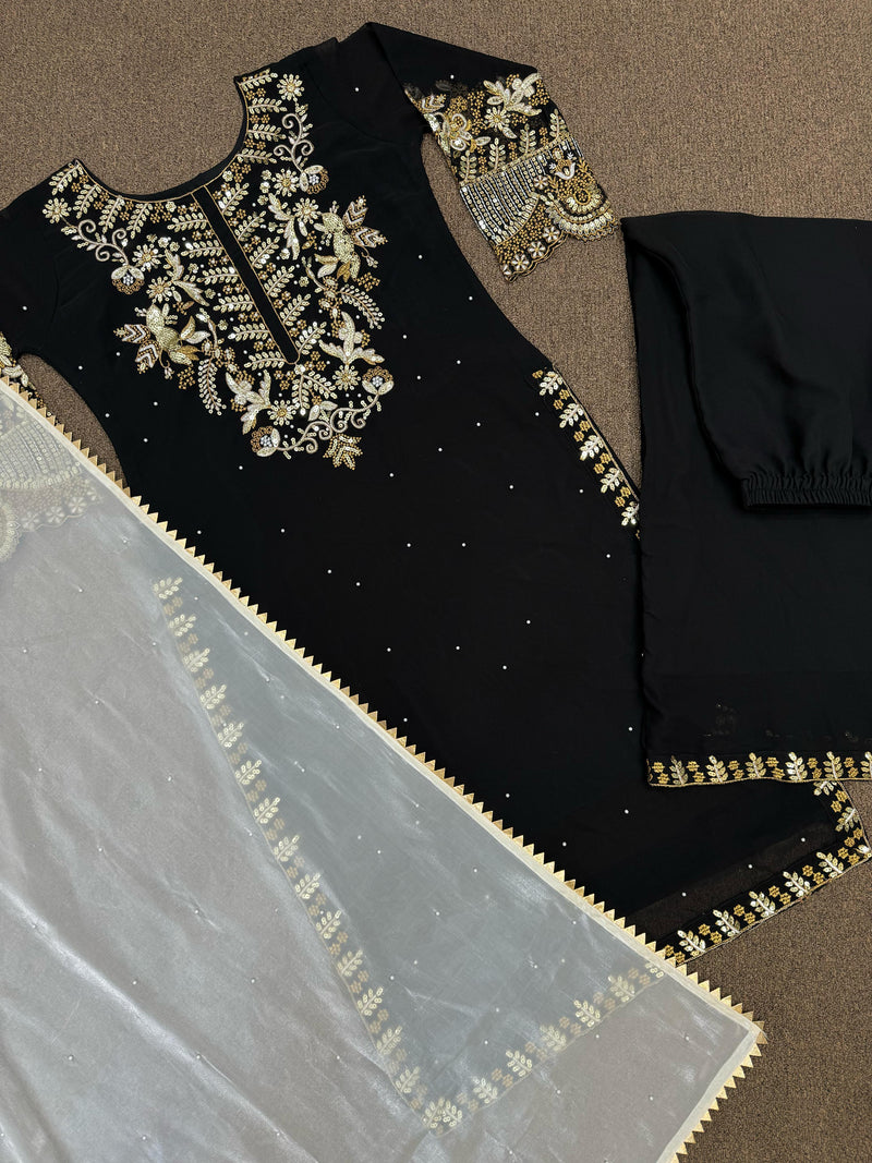 Georgette sequence work and Moti Work stitched suit Set.